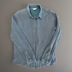 Carbon 2 Cobalt Women Button Down Shirt Green Long Sleeve Crinkle Top Size Large